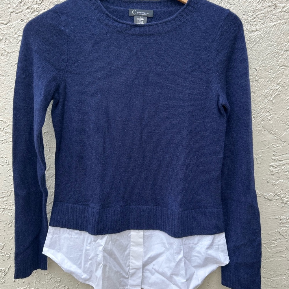 By Bloomingdale Dark Blue Cashmere Sweater With Blouse Women Size XS